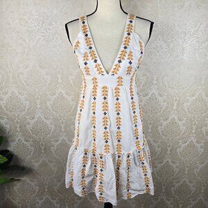 AREA Stars Sz Small Cotton Deep V Swing Dress Shoulder Straps Geometric Pattern